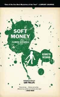 A green book cover with the title soft money and an image of a person walking.