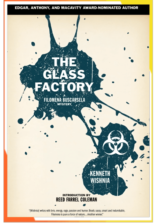 A book cover with the title of the glass factory.